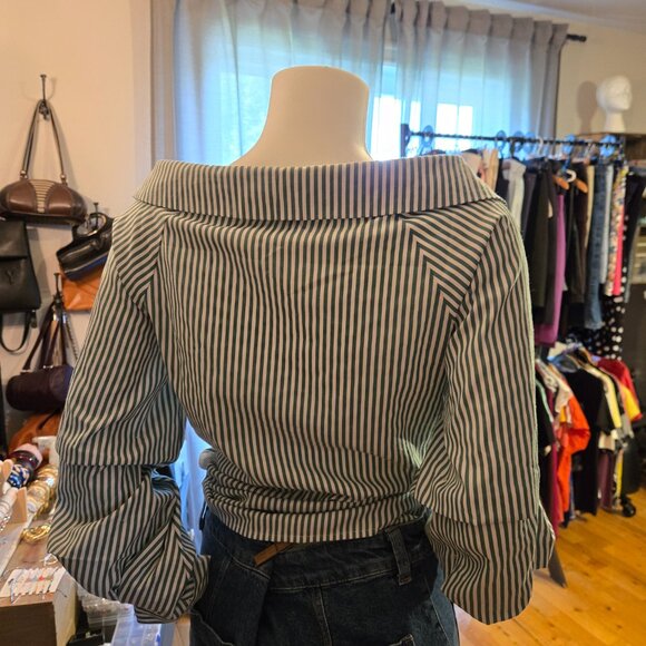 Zara green white Striped button-down shirt Small - Picture 5 of 9